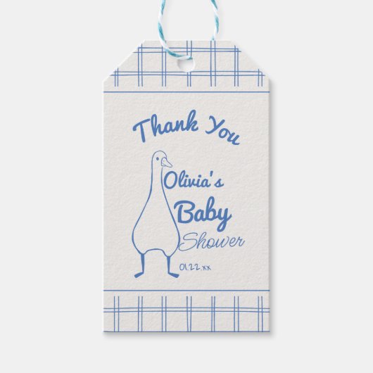 Retro Blauw Gekke Gans Hand getrokken Baby Boy Cadeaulabel (Voorkant)