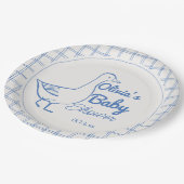 Retro Blauw Gekke Gans Hand getrokken Baby Boy Papieren Bordje (Gekanteld)
