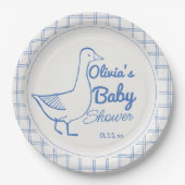 Retro Blauw Gekke Gans Hand getrokken Baby Boy Papieren Bordje (Voorkant)