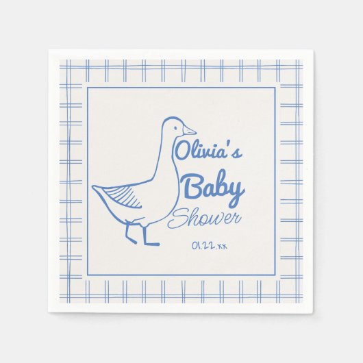 Retro Blauw Gekke Gans Hand getrokken Baby Boy Sho Servet (Voorkant)