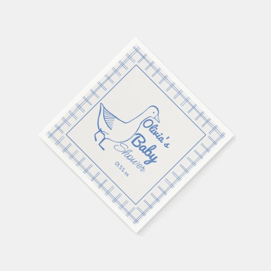 Retro Blauw Gekke Gans Hand getrokken Baby Boy Sho Servet (Hoek)