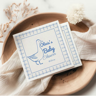 Retro Blauw Gekke Gans Hand getrokken Baby Boy Sho Servet