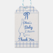 Retro Blauw Gekke Gans Hand getrokken Lint Baby Bo Cadeaulabel (Voorkant)