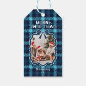 Retro Blauw Geruit Whimsical Kerstmis  Cadeaulabel (Voorkant)