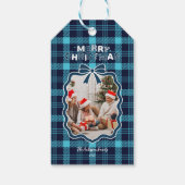 Retro Blauw Geruit Whimsical Kerstmis  Cadeaulabel (Achterkant)