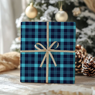 Retro Blauw Geruit Whimsical Kerstmis  Cadeaupapier