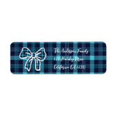 Retro Blauw Geruit Whimsical Kerstmis Etiket (Voorkant)