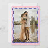 Retro Blauw Golvende Slinger Foto Bruiloft Save The Date (Achterkant)