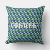 Retro Blauw & Groen Geometrisch Driehoek Abstract Kussen (Voorkant)