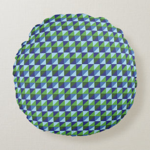 Retro Blauw & Groen Geometrisch Driehoek Abstract Rond Kussen