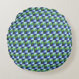 Retro Blauw & Groen Geometrisch Driehoek Abstract Rond Kussen
