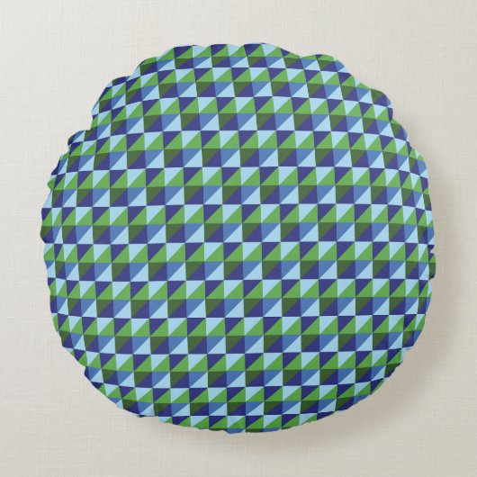 Retro Blauw & Groen Geometrisch Driehoek Abstract Rond Kussen (Voorkant)