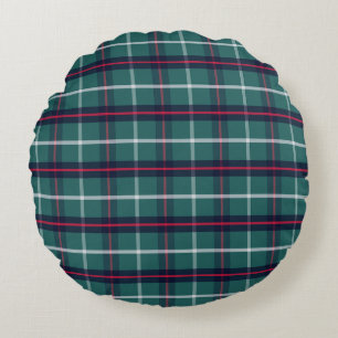Retro blauw groen geruit rond kussen 