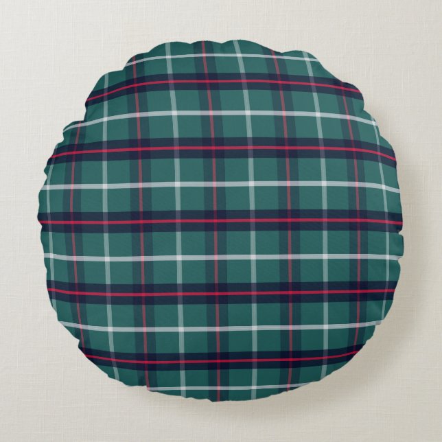 Retro blauw groen geruit rond kussen  (Voorkant)