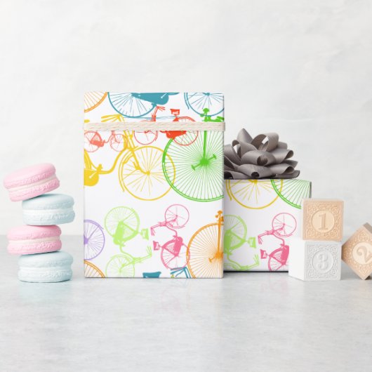 Retro Blauw Groen Rood Sinaasappel Geel Fiets Cadeaupapier (Baby Shower)