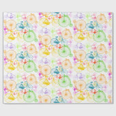 Retro Blauw Groen Rood Sinaasappel Geel Fiets Cadeaupapier (Vlak)