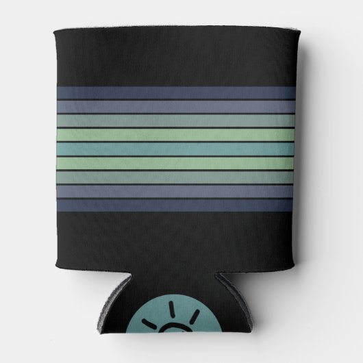 Retro blauw & groen surfboard gestreept blikjeskoeler (Voorkant)