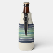Retro blauw & groen surfboard gestreept flesjeskoeler (Fles Achterkant)
