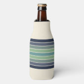 Retro blauw & groen surfboard gestreept flesjeskoeler (Fles Voorkant)
