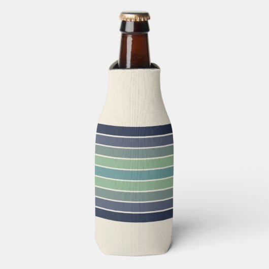 Retro blauw & groen surfboard gestreept flesjeskoeler (Fles Voorkant)