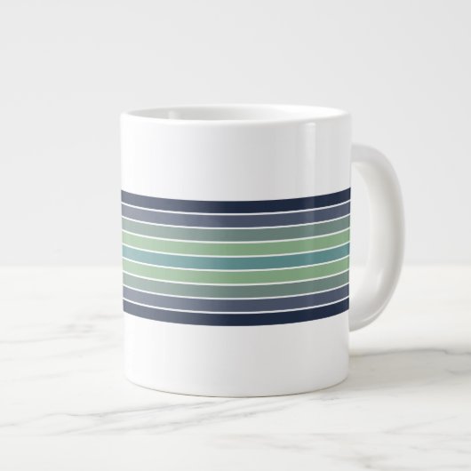 Retro blauw & groen surfboard gestreept grote koffiekop (Voorkant rechts)