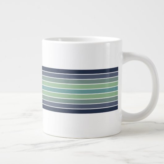 Retro blauw & groen surfboard gestreept grote koffiekop (Rechts)