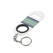 Retro blauw & groen surfboard gestreept mini flessenopener (Achterkant Gekanteld)