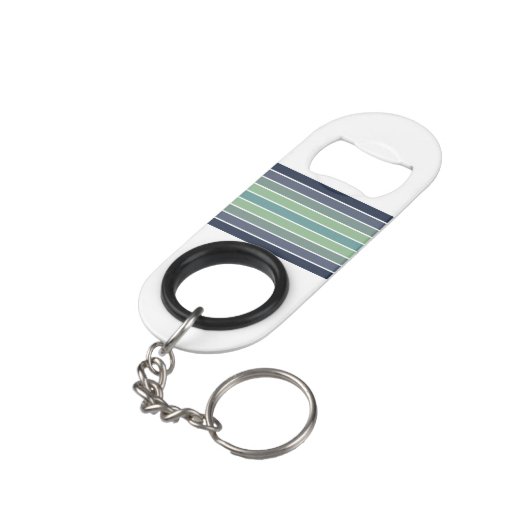 Retro blauw & groen surfboard gestreept mini flessenopener (Achterkant Gekanteld)