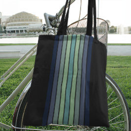 Retro blauw & groen surfboard gestreept tote bag