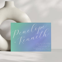 Retro Blauw Groen Verloop Elegant Script Bruiloft