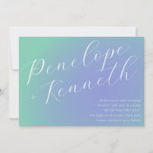 Retro Blauw Groen Verloop Elegant Script Bruiloft Kaart (Voorkant)