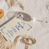 Retro Blauw Handgeschreven Whimsical Bruiloft Kaart