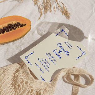 Retro Blauw Handgeschreven Whimsical Bruiloft Kaart