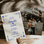 Retro Blauw Handgeschreven Whimsical Bruiloft Kaart