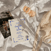 Retro Blauw Handgeschreven Whimsical Bruiloft Kaart