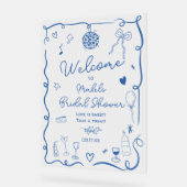 Retro blauw handgetekend geïllustreerd vrijgezelle acryl bord (Hoek)