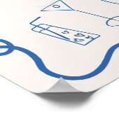 Retro blauw handgetekend geïllustreerd vrijgezelle poster (Hoek)