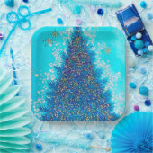 Retro  blauw kerstboomfeest bord (Feest)