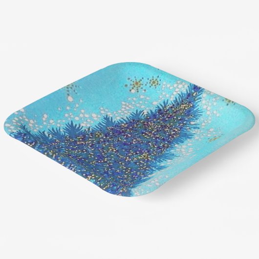 Retro  blauw kerstboomfeest bord (Gebogen)