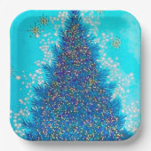 Retro  blauw kerstboomfeest bord (Voorkant)