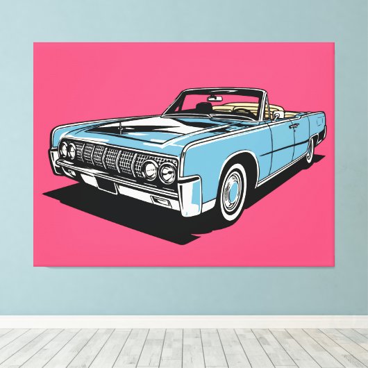 Retro Blauw Klassieke Cabrio Pop Art Canvas Afdruk (Insitu (Houten vloer))
