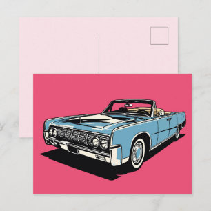 Retro Blauw Klassieke Cabriolet Pop Art Briefkaart