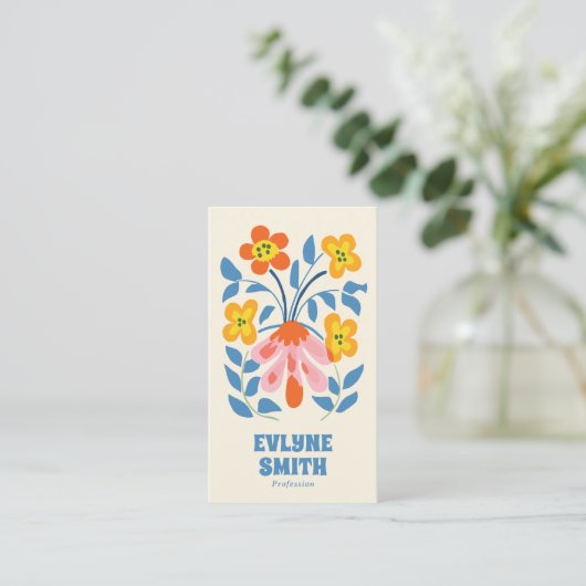 Retro Blauw Kleurrijke Groovy Bloemen Boho Bright Visitekaartje (Staand voorkant)