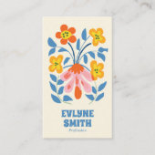 Retro Blauw Kleurrijke Groovy Bloemen Boho Bright  Visitekaartje (Voorkant)