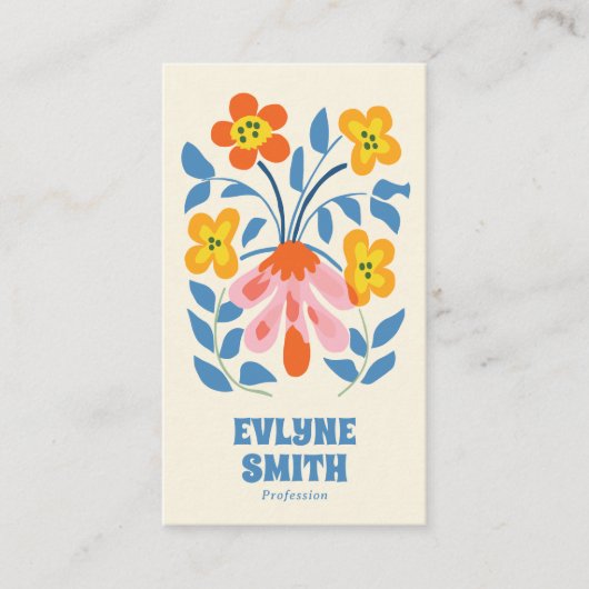 Retro Blauw Kleurrijke Groovy Bloemen Boho Bright Visitekaartje (Voorkant)