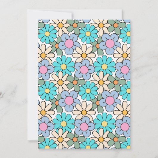 Retro Blauw Paarse Bloemen Groovy 60ste Verjaardag Kaart (Achterkant)