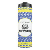 Retro Blauw Patroon Strepen Kano Otter Aangepaste Thermosbeker (Voorkant)