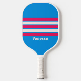 Retro Blauw Pletten Over Strepen met Naam Pickleball Paddle