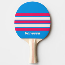 Retro Blauw Pletten Over Strepen met Naam Tafeltennisbatje