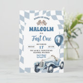 Retro Blauw Race Auto Snel Een 1e Verjaardag Kaart (Staand voorkant)